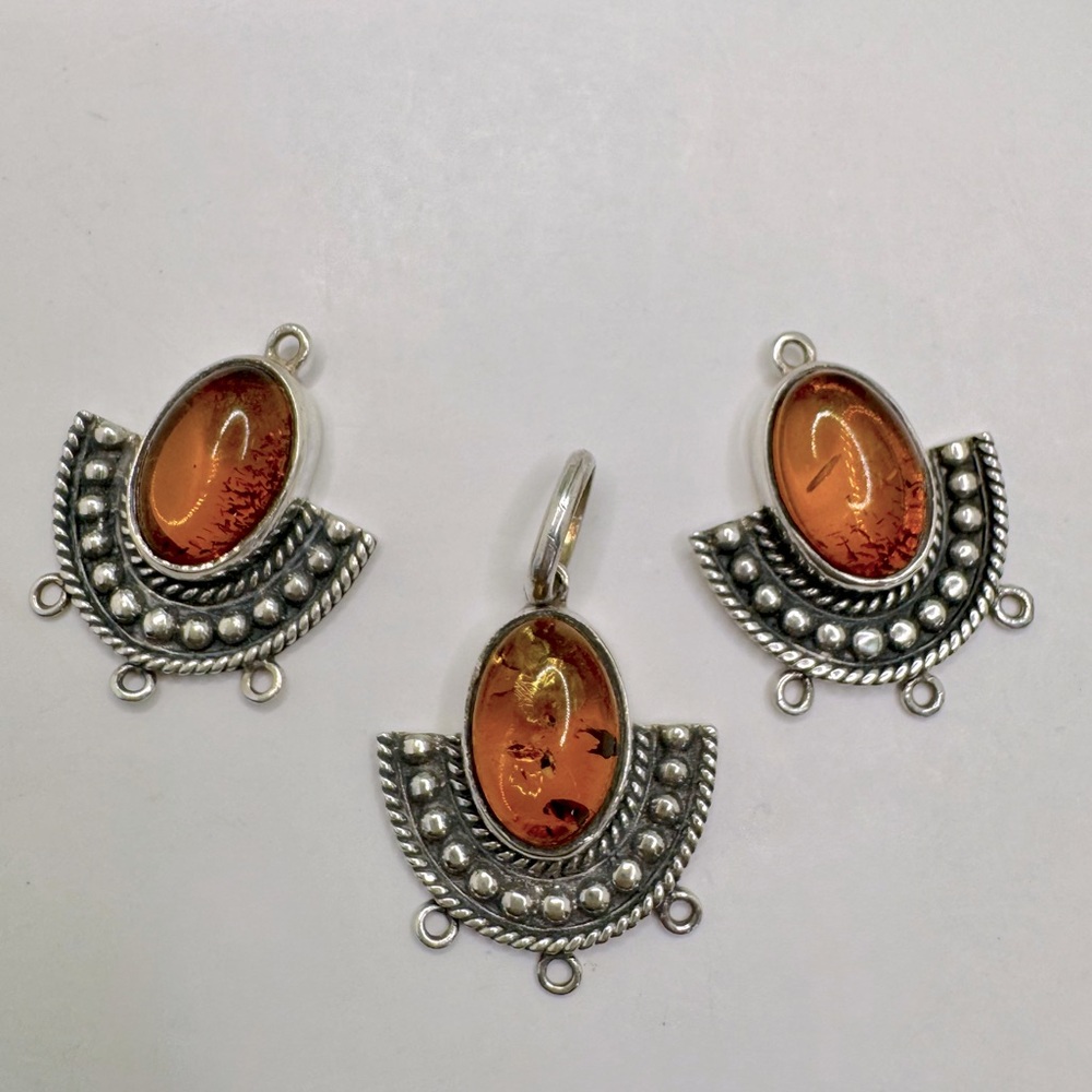 Vintage Boma  Sterling Silver and Amber Pendants